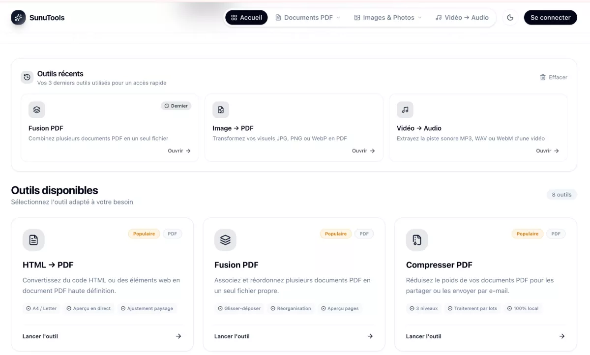 Aperçu du projet SunuTools — Suite gratuite d'outils en ligne